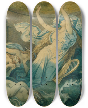 Triptych art skateboard deck of Moritz Von Schwind Die Schne Melusine Viii Der Eidbruch by Moritz Von Schwind (1804-1871)