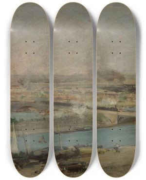Triptych art skateboard deck of Raoul Arus Vue Dalfortville Prise Des Hauteurs De Charenton by Raoul Arus (1846-1921)