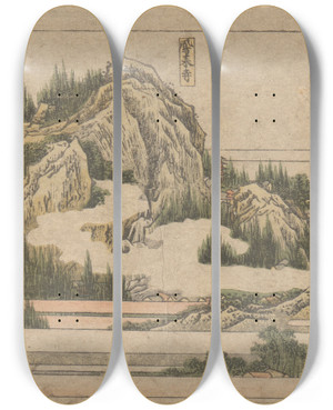 Triptych art skateboard deck of Katsushika Hokusai Crags With Snow And Foliage by Katsushika Hokusai (1760-1849)