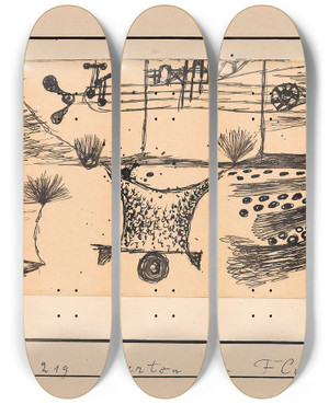 Triptych art skateboard deck of Paul Klee Garten Am Fluss by Paul Klee (1879-1940)