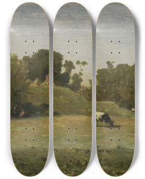 Triptych art skateboard deck of Paul Joseph Constantin Gabril Landscape Near Abcoude by Paul Joseph Constantin Gabriel (1828-1903)