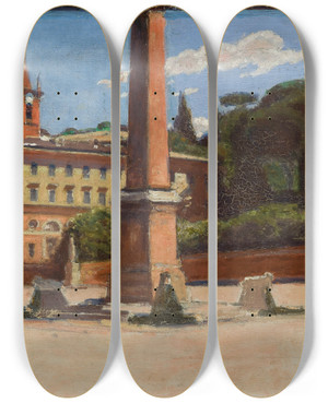 Triptych art skateboard deck of Aleksander Gierymski Piazza Del Popolo In Rome by Aleksander Gierymski (1850-1901)