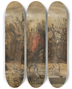 Triptych art skateboard deck of Auguste Barthlmy Glaize Le Jugement Universel Esquisse by Auguste Barthelemy Glaize (1807-1893)