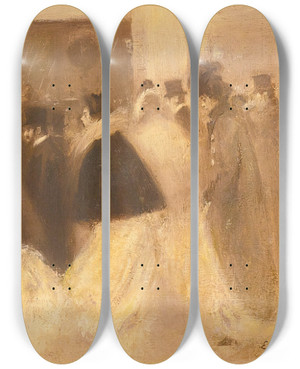 Triptych art skateboard deck of Eugne Carriere La Sortie Du Thtre by Eugene Carriere (1849-1906)
