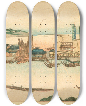 Triptych art skateboard deck of Utagawa Kuniyoshi Sumida River Scene by Utagawa Kuniyoshi (1797-1861)