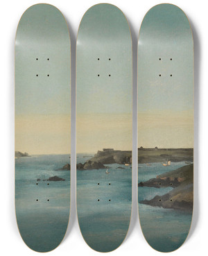 Triptych art skateboard deck of Achille Etna Michallon Die Mndung Der Rance Bei Saintservan Bretagne by Achille Etna Michallon (1796-1822)
