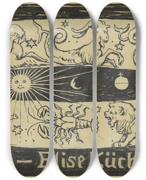 Triptych art skateboard deck of Hans Thoma Exlibris Elise Kchlergenth by Hans Thoma (1839-1924)