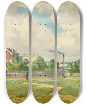Triptych art skateboard deck of Franz Gerasch Der Whringer Grtel In Wien by Franz Gerasch (1826-1906)
