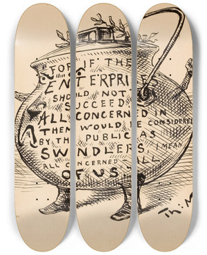 Triptych art skateboard deck of Thomas Nast Pot And Kettle by Thomas Nast (1840-1902)