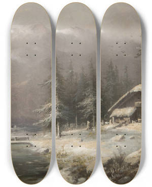 Triptych art skateboard deck of Ludvk Bartk Winter Landscape by Ludvik Bartak (1857-1921)