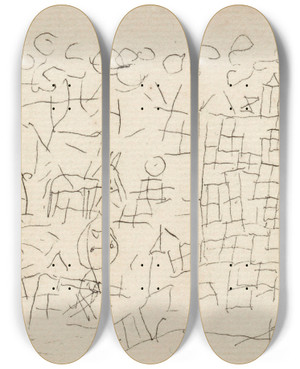 Triptych art skateboard deck of Paul Klee About The Town by Paul Klee (1879-1940)