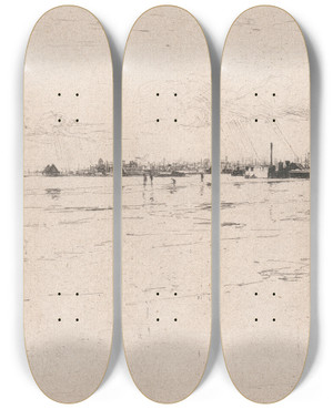Triptych art skateboard deck of Sir Frank Short Entrance To Mersey by Sir Frank Short (1857-1945)