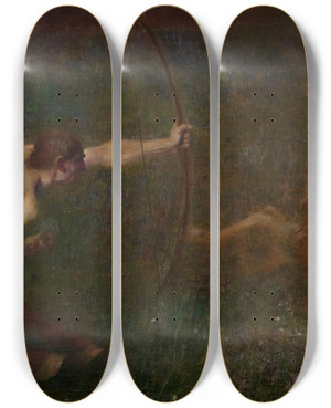 Triptych art skateboard deck of Franz Von Stuck Fantastic Hunt by Franz Von Stuck (1863-1928)