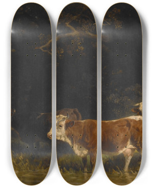 Triptych art skateboard deck of Friedrich Voltz Landscape by Friedrich Voltz (1817-1886)