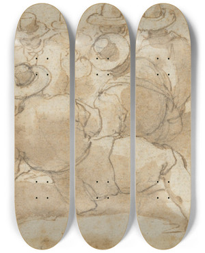 Triptych art skateboard deck of Giovanni Battista Maganza The Elder Group Of Laborers In A Field Recto Angel Appearing To A Kneeling Saint Verso by Giovanni Battista Maganza The Elder (1513-1586)