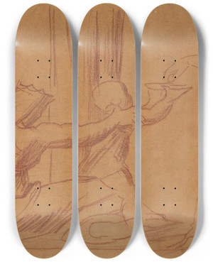 Triptych art skateboard deck of Alfred George Stevens Group Of Figures Child Begging In Center by Alfred George Stevens (1817-1875)