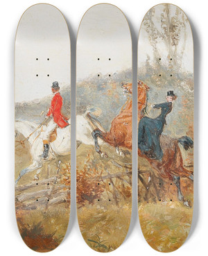 Triptych art skateboard deck of Alexander Von Bensa On The Trail by Alexander Von Bensa (1820-1902)