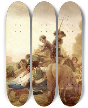 Triptych art skateboard deck of Francisco De Goya The Threshing Floor by Francisco de Goya (1746-1828)