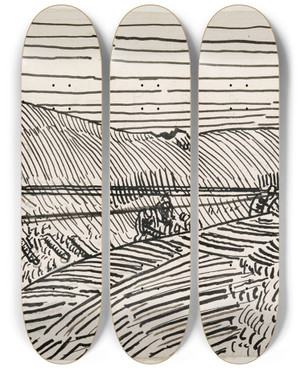 Triptych art skateboard deck of Christian Krohg Ubenyttet Illustrasjon Snorre Sturlason Kongesagaer Kristianina 1899_2 by Christian Krohg (1852-1925)