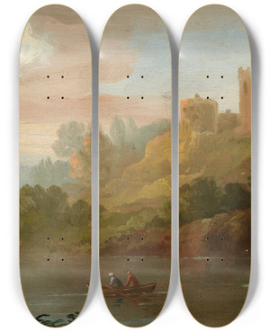 Triptych art skateboard deck of George Barret A River Scene by George Barret (1767-1842)