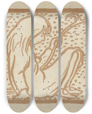 Triptych art skateboard deck of Lucien Pissarro Meisje Met Narcissen by Lucien Pissarro (1863-1944)