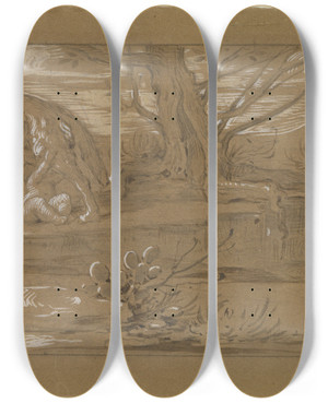 Triptych art skateboard deck of Moritz Von Schwind Die Wlfin Mit Romulus Und Remus by Moritz Von Schwind (1804-1871)