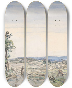 Triptych art skateboard deck of Johan Barthold Jongkind Landscape_1 by Johan Barthold Jongkind (1819-1891)