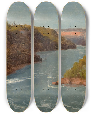 Triptych art skateboard deck of Rgis Franois Gignoux Rapids At Niagara Falls by Regis Francois Gignoux (1814-1882)