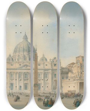 Triptych art skateboard deck of David Roberts View Of St Peters Rome by David Roberts (1796-1864)