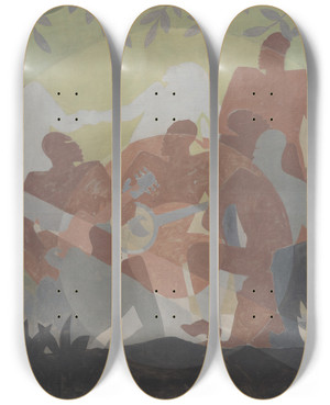 Triptych art skateboard deck of Aaron Douglas Aspects Of Negro Life An Idyll Of The Deep South by Aaron Douglas