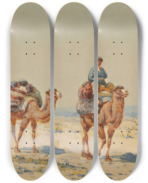 Triptych art skateboard deck of Richard Karlovich Zommer Desert Caravan by Richard Karlovich Zommer (1866-1939)
