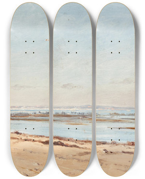 Triptych art skateboard deck of Eugenio Cecconi A View Of The River Arno by Eugenio Cecconi