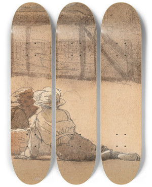Triptych art skateboard deck of Winslow Homer Four Boys On A Beach by Winslow Homer (1836-1910)