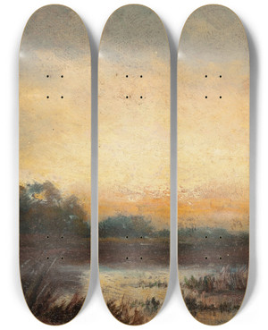 Triptych art skateboard deck of William Henry Hilliard Dusk by William Henry Hilliard (1836-1905)