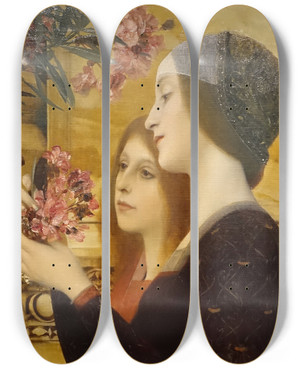 Triptych art skateboard deck of Gustav Klimt Two Girls With An Oleander Bush by Gustav Klimt (1862-1918)