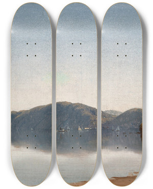 Triptych art skateboard deck of Sanford Robinson Gifford Hook Mountain Near Nyack On Thehudson by Sanford Robinson Gifford (1823-1880)