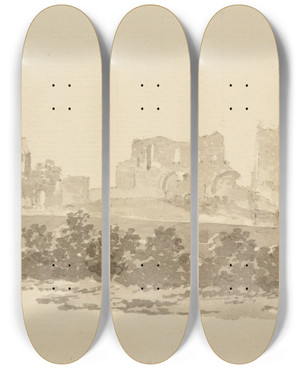Triptych art skateboard deck of Jacquesraymond Brascassat Ruines Dun Chteau by Jacques Raymond Brascassat (1804-1867)