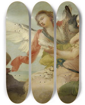 Triptych art skateboard deck of Francesco Zugno Abraham With The Three Angels by Francesco Zugno (1709-1787)