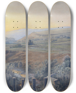 Triptych art skateboard deck of Anton Hlavacek Spaziergang Am Krottenbach by Anton Hlavacek (1842-1926)