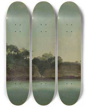 Triptych art skateboard deck of Pierrehenri De Valenciennes The Banks Of The Rance Brittany by Pierre-Henri de Valenciennes (1750-1819)