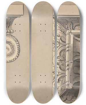 Triptych art skateboard deck of Richard De Lalonde Two Designs For Ornament by Richard de Lalonde (1780-1790)