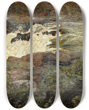Triptych art skateboard deck of Helmer Osslund Waterfall Porjus by Helmer Osslund (1866-1938)