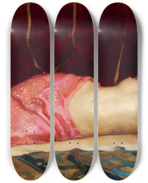 Triptych art skateboard deck of Theodoros Ralli Sleeping Concubine by Theodoros Ralli (1852-1909)