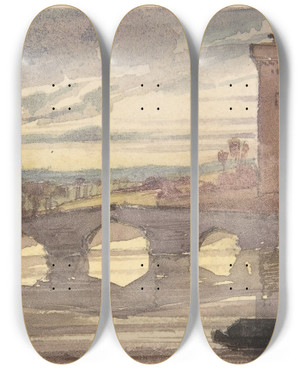 Triptych art skateboard deck of Francis Seymour Haden Pisa by Francis Seymour Haden (1818-1910)