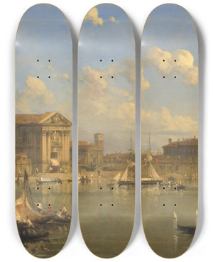 Triptych art skateboard deck of David Roberts The Giudecca Venice by David Roberts (1796-1864)