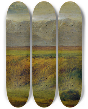 Triptych art skateboard deck of Johann Till The Younger Landschaft Mit Raxmassiv by Johann Till the younger (1827-1894)