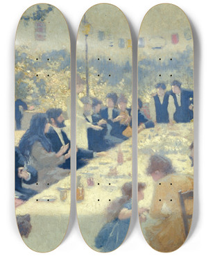 Triptych art skateboard deck of Maurice Chabas Repas Nuptial by Maurice Chabas (1862-1947)