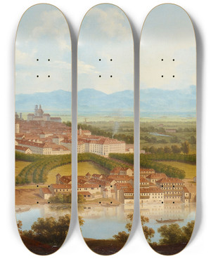 Triptych art skateboard deck of Alois Von Saar Die Befestigte Stadt Verona by Alois Von Saar (1779-1840)