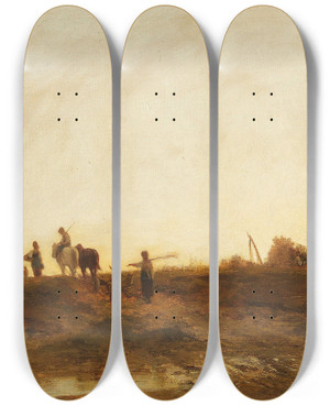 Triptych art skateboard deck of Adolf Heinrich Lier Heimkehr Der Landleute Am Abend Bei Pang Iii by Adolf Heinrich Lier (1826-1882)