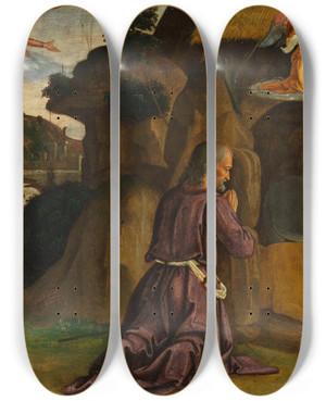 Triptych art skateboard deck of Antoniazzo Romano The Nativity by Antoniazzo Romano (1430-1510)